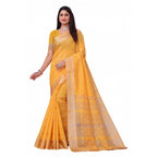 Generic Women's Silk Blend Woven Saree With Unstitched Blouse 5.5Mtr (Yellow)