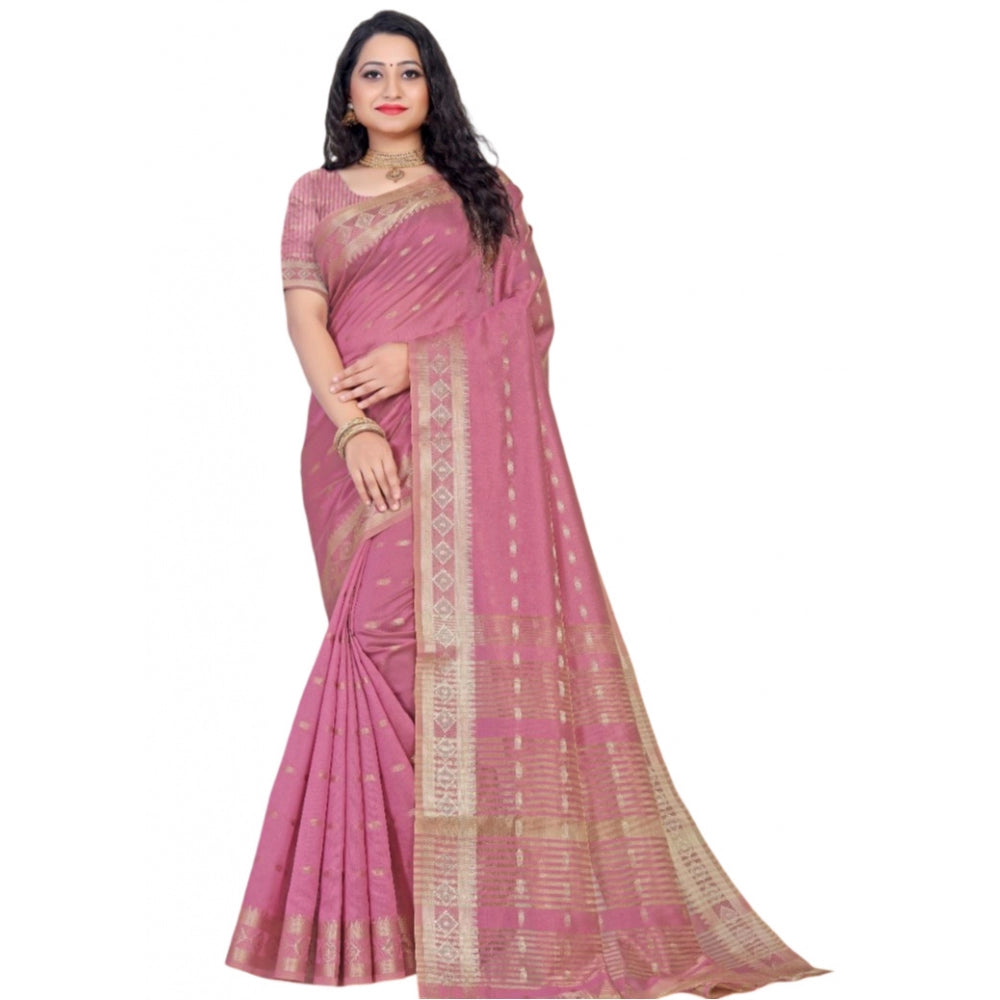 Generic Women's Silk Blend Woven Saree With Unstitched Blouse 5.5Mtr (Pink) Main image