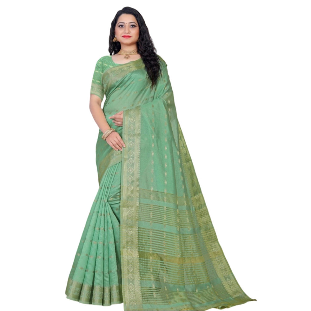 Generic Women's Silk Blend Woven Saree With Unstitched Blouse 5.5Mtr (Light Green) Main image