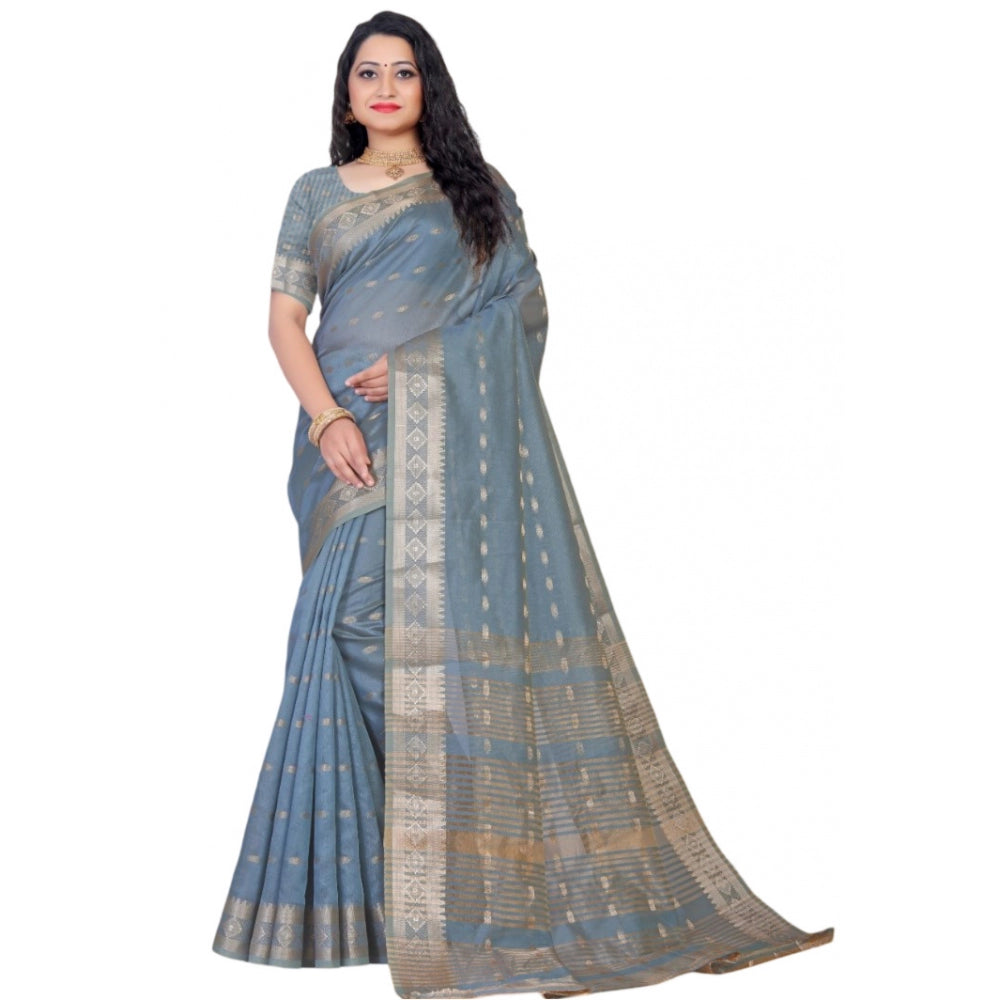 Generic Women's Silk Blend Woven Saree With Unstitched Blouse 5.5Mtr (Grey) Main image
