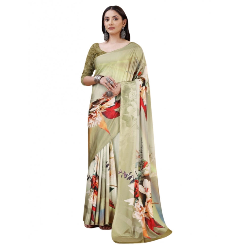 Generic Women's Crepe Digital Print Saree With Unstitched Blouse 5.5Mtr (Multicolor) Main image