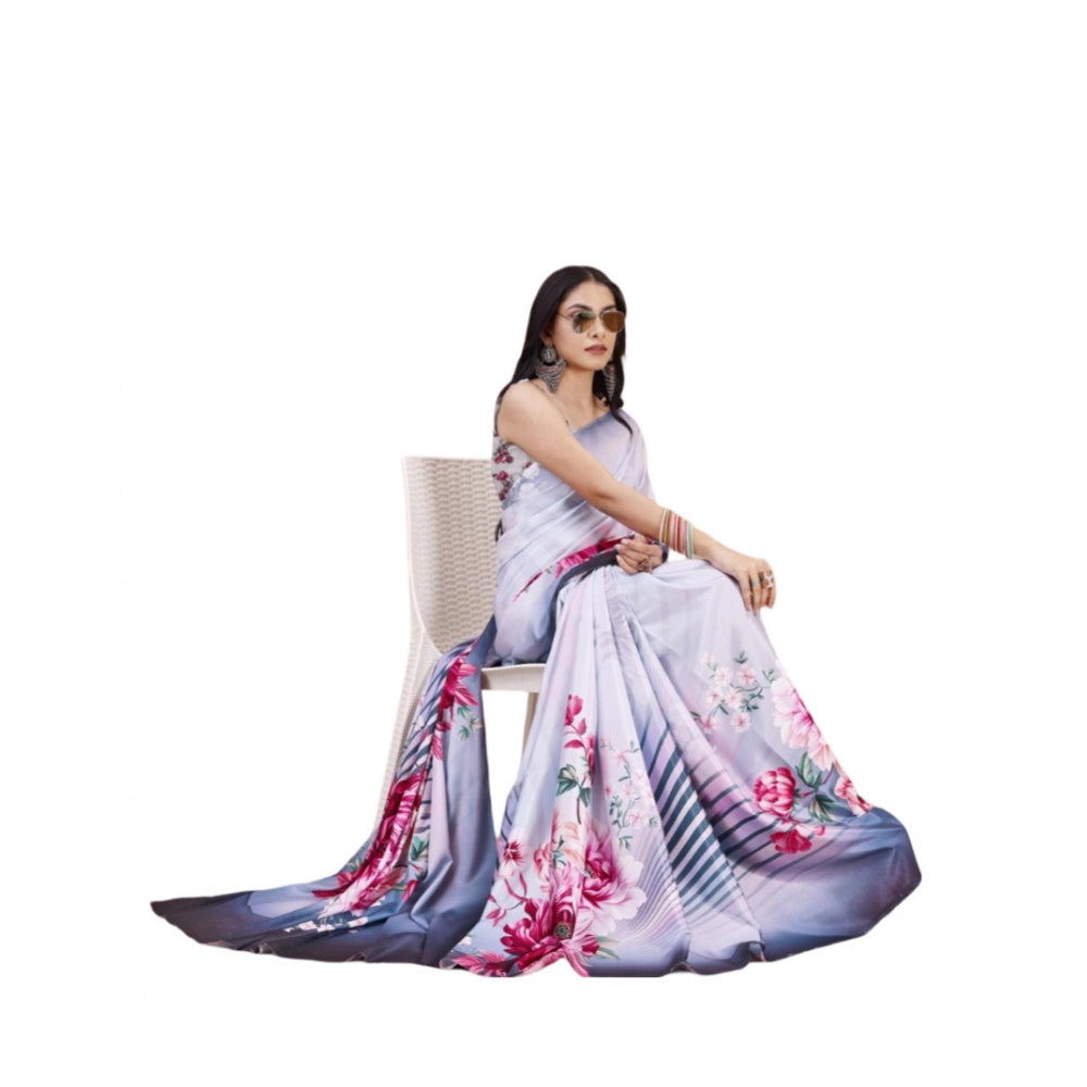 Generic Women's Crepe Digital Print Saree With Unstitched Blouse 5.5Mtr (Multicolor) Main image