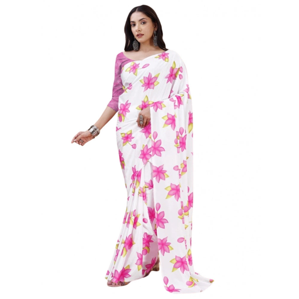 Generic Women's Crepe Digital Print Saree With Unstitched Blouse 5.5Mtr (Pink) Main image