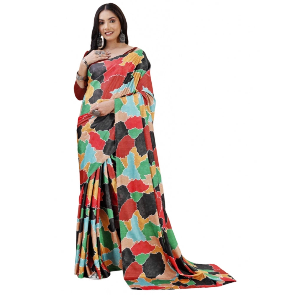Generic Women's Crepe Digital Print Saree With Unstitched Blouse 5.5Mtr (Red) Main image