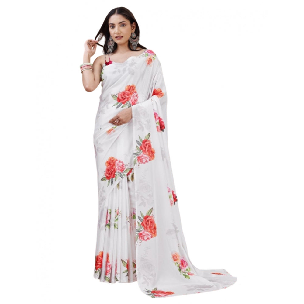 Generic Women's Crepe Digital Print Saree With Unstitched Blouse 5.5Mtr (Cream) Main image