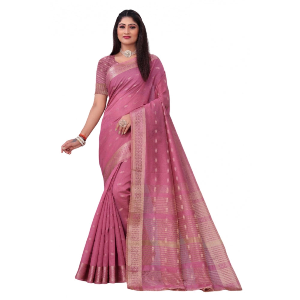 Generic Women's Silk Blend Woven Saree With Unstitched Blouse 5.5Mtr (Pink) Main image