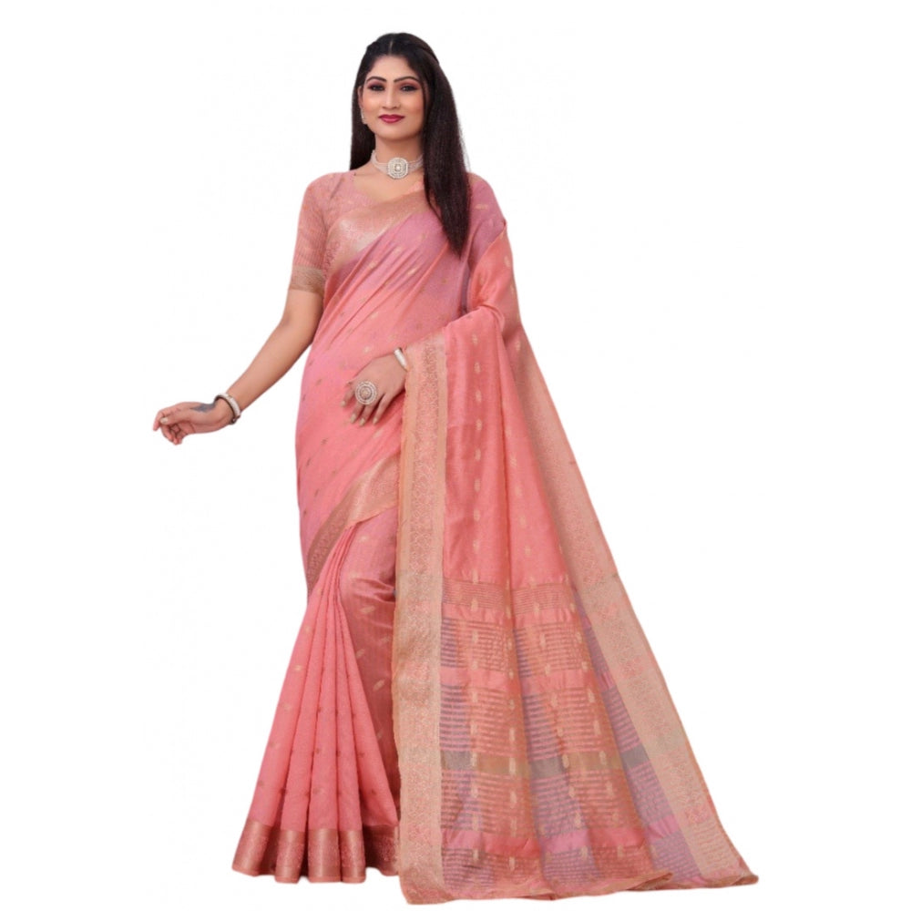 Generic Women's Silk Blend Woven Saree With Unstitched Blouse 5.5Mtr (Pink) Main image