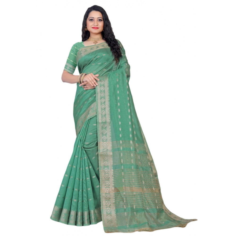 Generic Women's Silk Blend Woven Saree With Unstitched Blouse 5.5Mtr (Dark Green) Main image