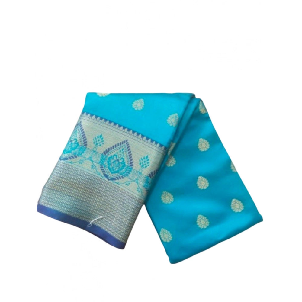 Generic Women's Silk Blend Woven Saree With Unstitched Blouse 5.5Mtr (Green-Multicolor) Main image