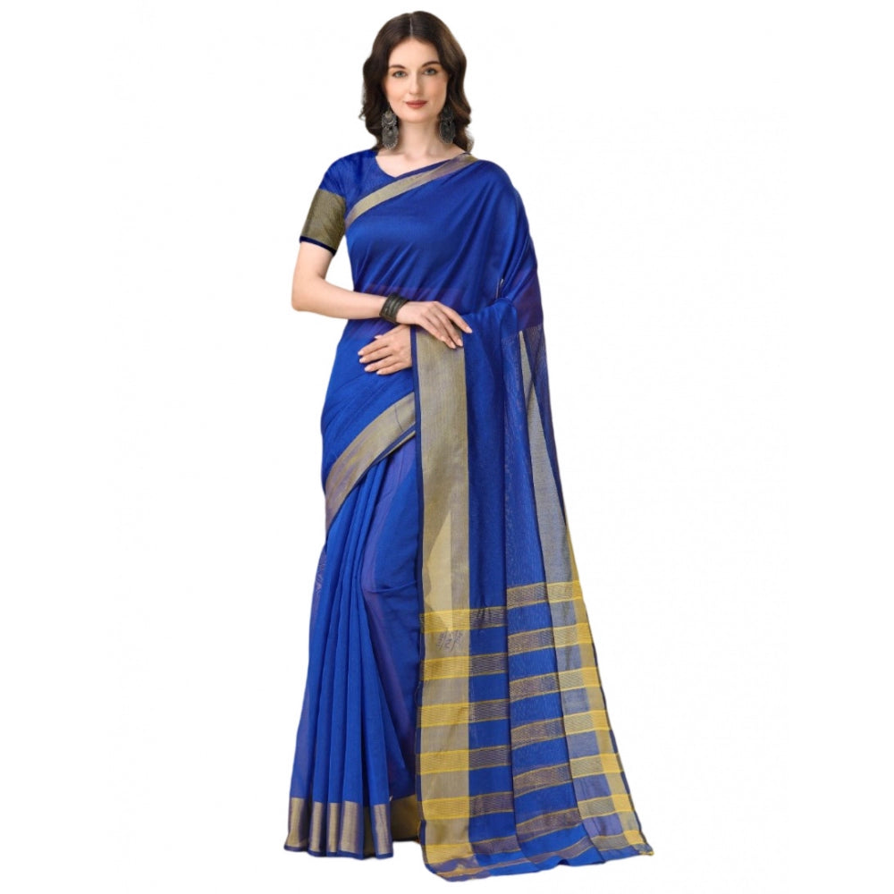 Generic Women's Cotton Silk Striped Saree With Unstitched Blouse 5.5Mtr (Multicolor) Main image