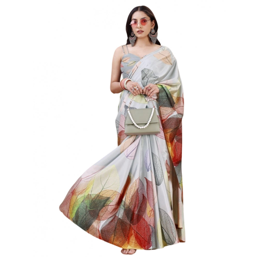 Generic Women's Crepe Digital Print Saree With Unstitched Blouse 5.5Mtr (Multicolor) Main image