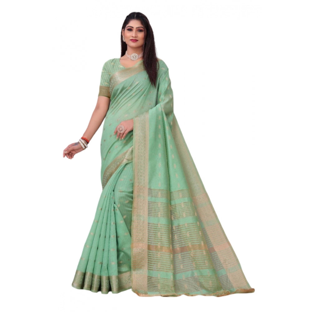 Generic Women's Silk Blend Woven Saree With Unstitched Blouse 5.5Mtr (Light Green) Main image