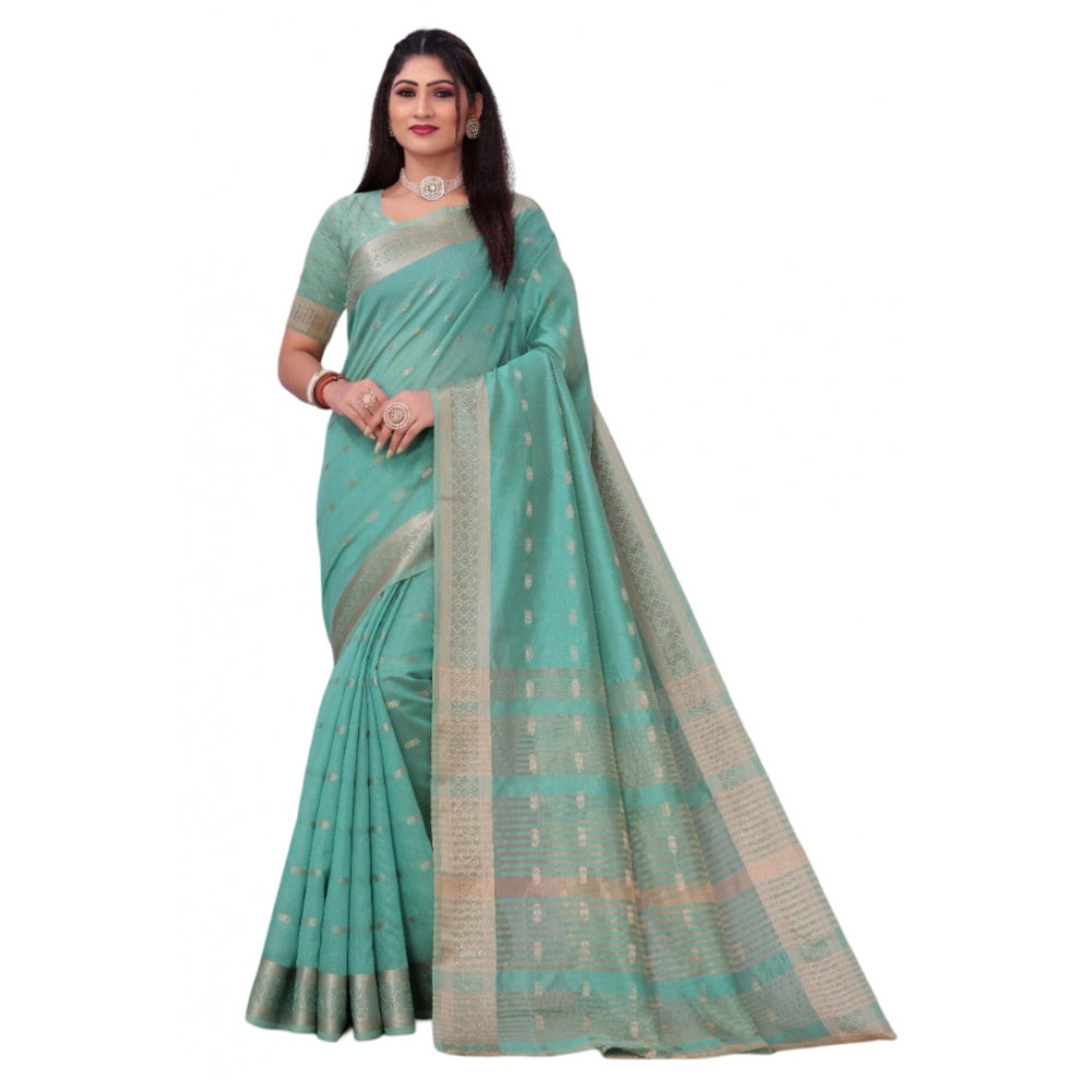 Generic Women's Silk Blend Woven Saree With Unstitched Blouse 5.5Mtr (Dark Green) Main image