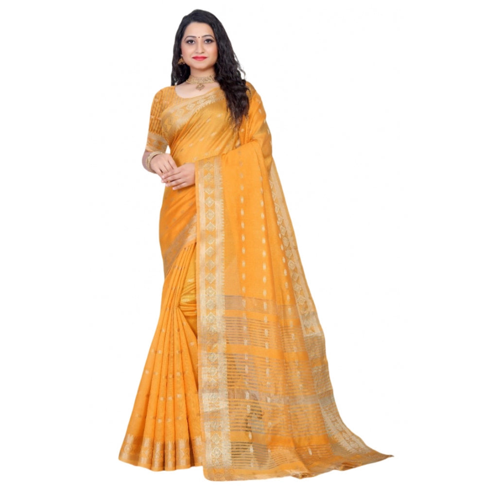 Generic Women's Silk Blend Woven Saree With Unstitched Blouse 5.5Mtr (Yellow) Main image