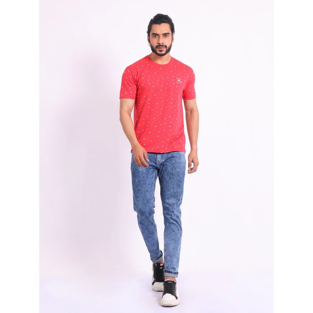 Generic Men's Casual Cotton Printed Round Neck Half Sleeve T-Shirt (Red) Secondary image