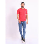 Generic Men's Casual Cotton Printed Round Neck Half Sleeve T-Shirt (Red)