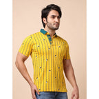 Generic Men's Casual Cotton Printed Polo Neck Half Sleeve T-Shirt (Yellow)