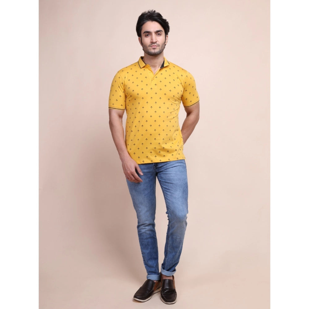 Generic Men's Casual Cotton Printed Polo Neck Half Sleeve T-Shirt (Mustard) Secondary image