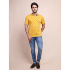 Generic Men's Casual Cotton Printed Polo Neck Half Sleeve T-Shirt (Mustard)