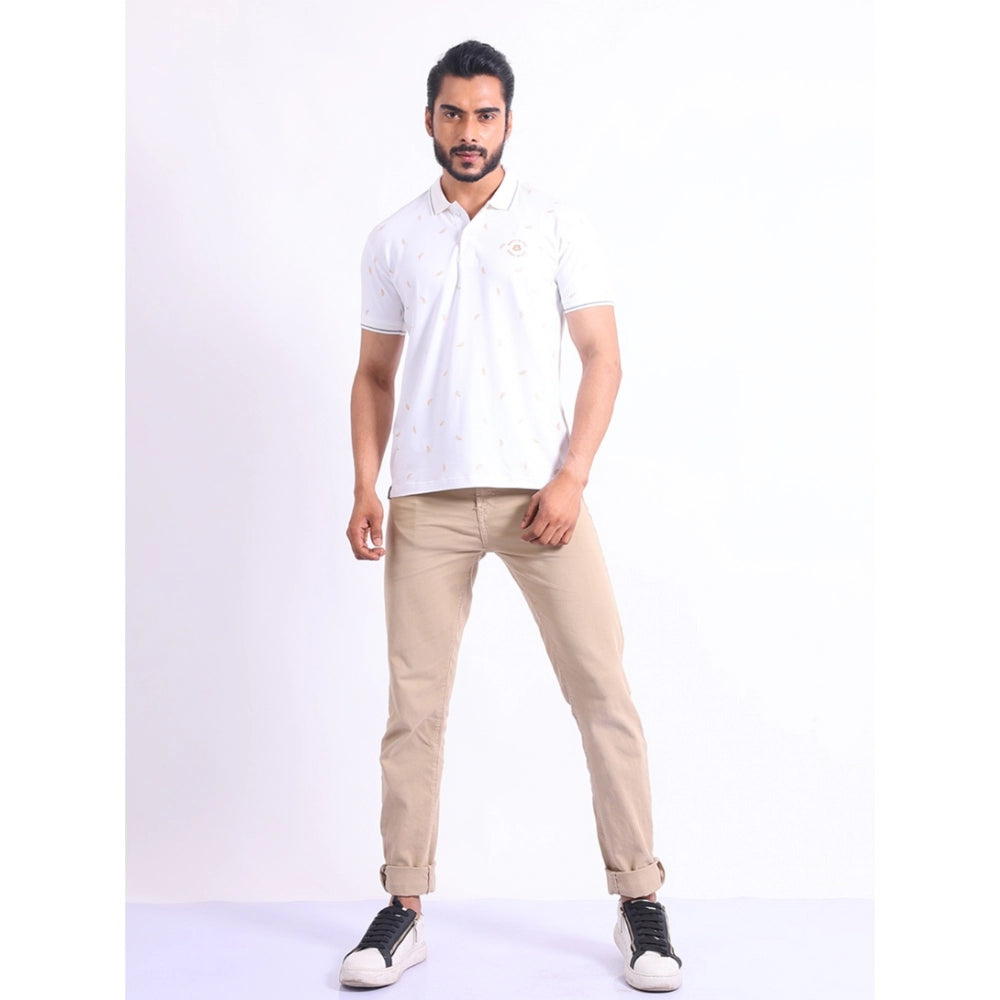 Generic Men's Casual Cotton Printed Polo Neck Half Sleeve T-Shirt (White) Secondary image