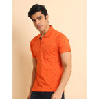 Generic Men's Casual Cotton Printed Polo Neck Half Sleeve T-Shirt (Rust)