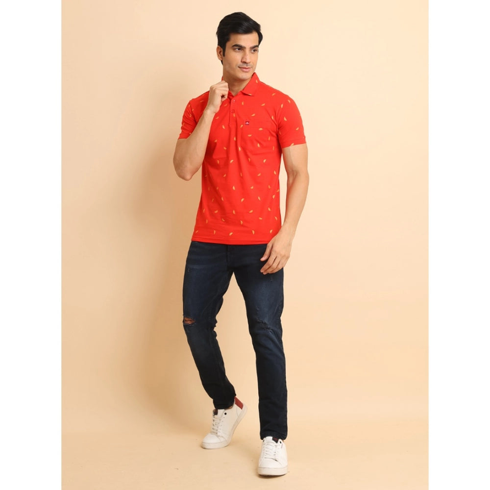 Generic Men's Casual Cotton Printed Polo Neck Half Sleeve T-Shirt (Red) Secondary image