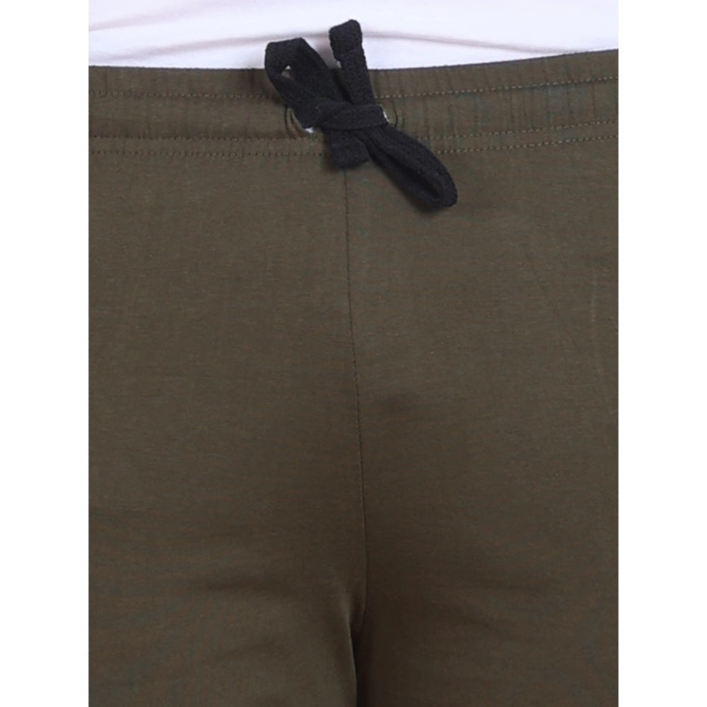 Generic Men's Casual Cotton Striped Above knee Shorts (Olive)