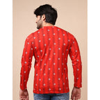 Generic Men's Casual Cotton Printed Round Neck Full Sleeve T-Shirt (Red)