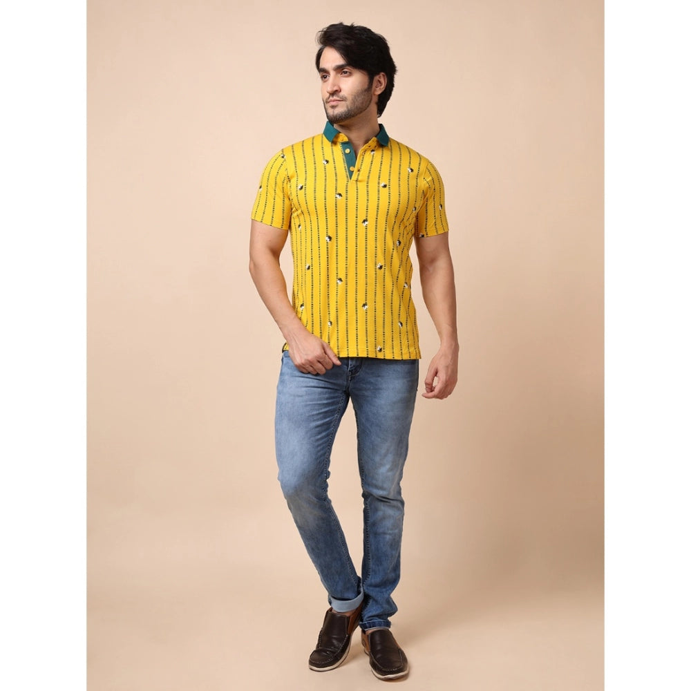 Generic Men's Casual Cotton Printed Polo Neck Half Sleeve T-Shirt (Yellow) Secondary image