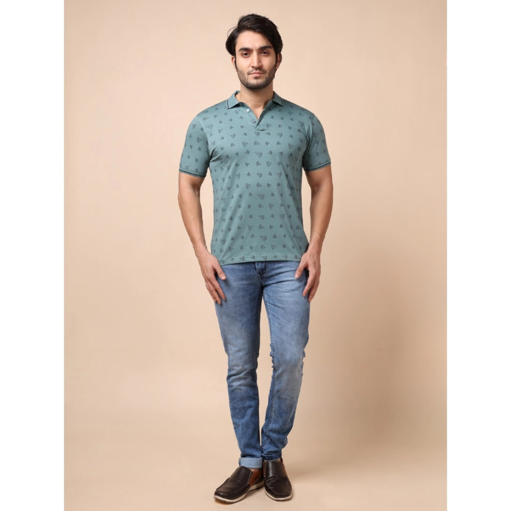 Generic Men's Casual Cotton Printed Polo Neck Half Sleeve T-Shirt (Grey) Secondary image