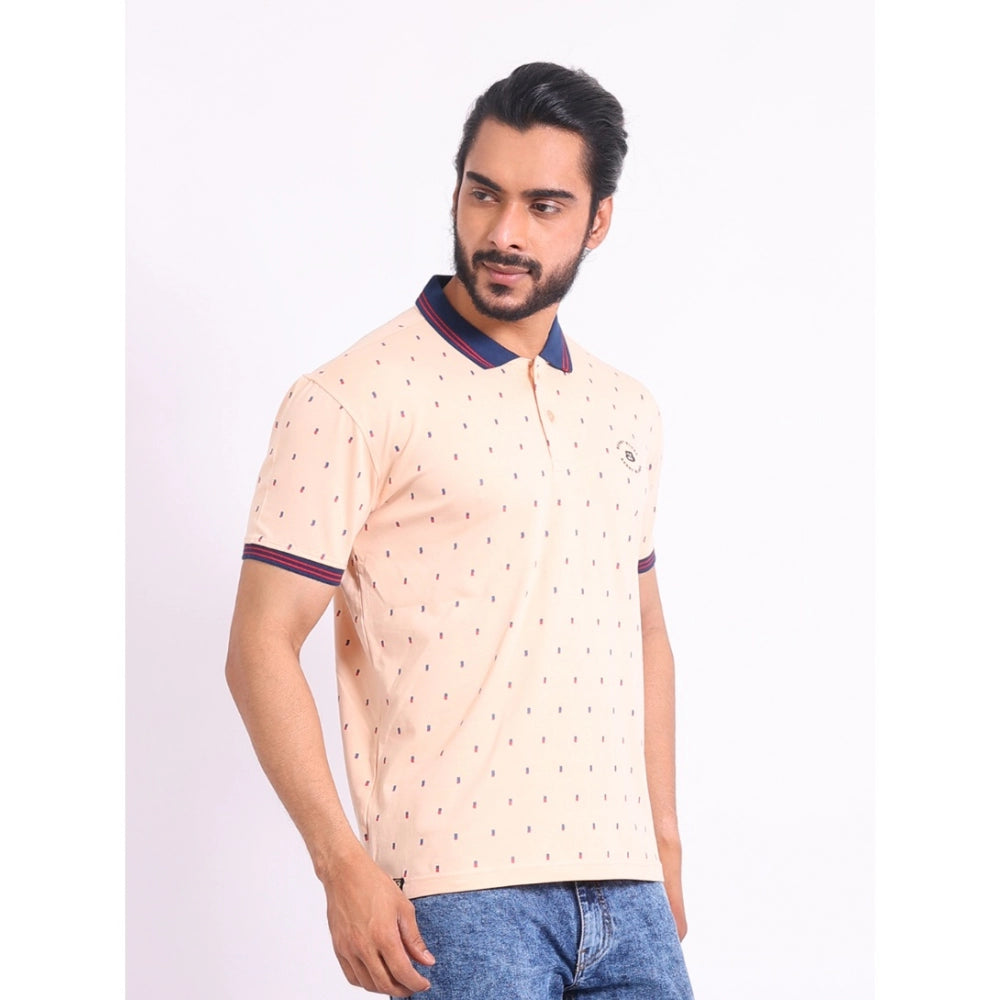 Generic Men's Casual Cotton Printed Polo Neck Half Sleeve T-Shirt (Peach)