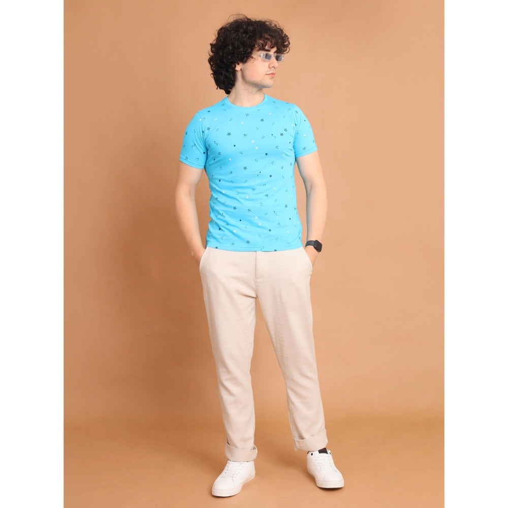 Generic Men's Casual Cotton Printed Round Neck Half Sleeve T-Shirt (Skyblue) Secondary image