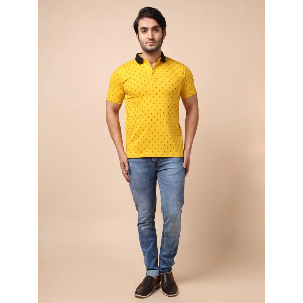 Generic Men's Casual Cotton Printed Polo Neck Half Sleeve T-Shirt (Yellow) Secondary image