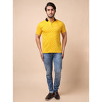 Generic Men's Casual Cotton Printed Polo Neck Half Sleeve T-Shirt (Yellow)