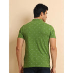 Generic Men's Casual Cotton Printed Mandarin Collar Half Sleeve T-Shirt (Green)