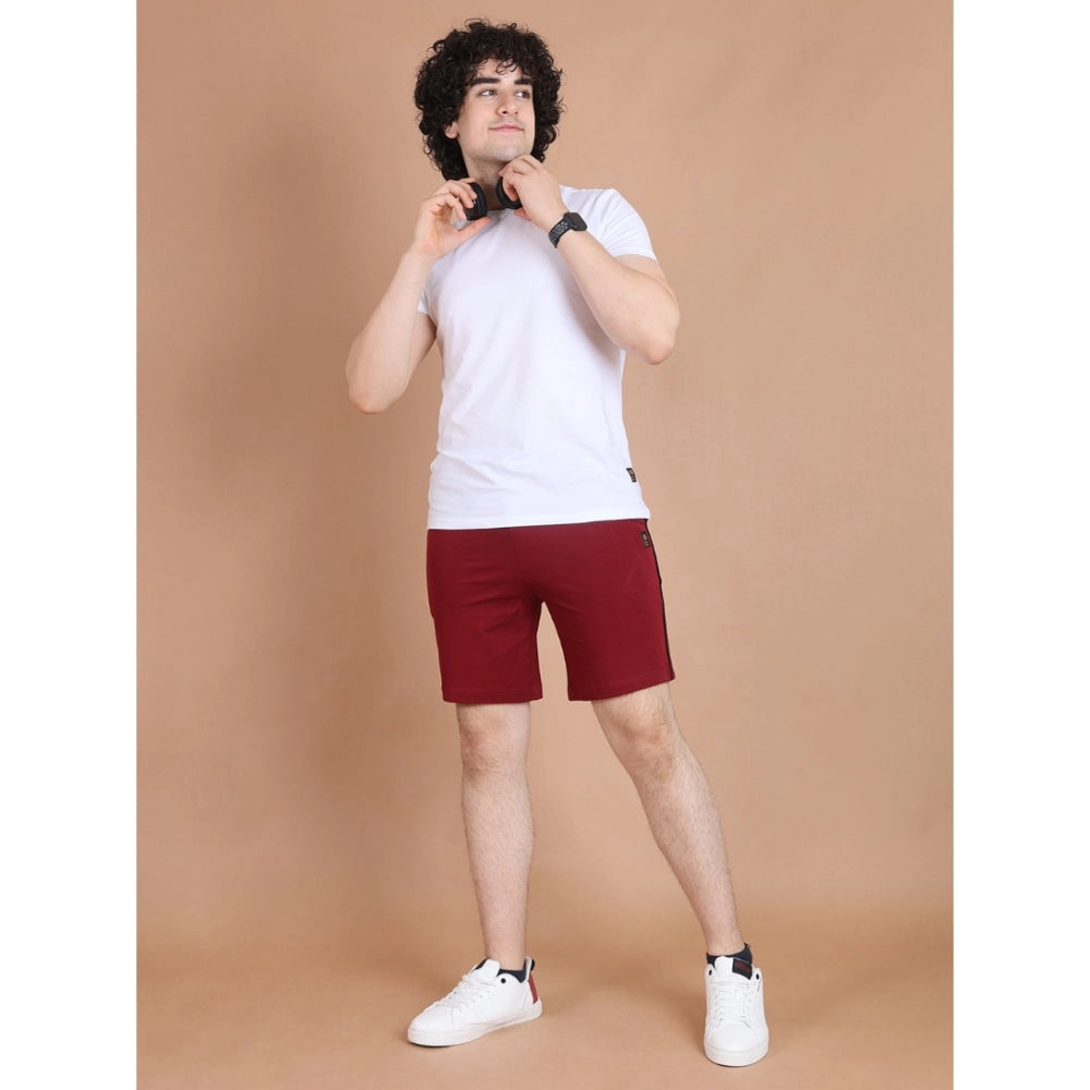 Generic Men's Casual Cotton Striped Above knee Shorts (Maroon) Secondary image