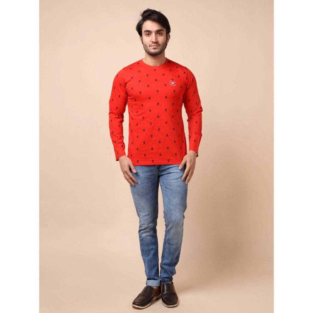 Generic Men's Casual Cotton Printed Round Neck Full Sleeve T-Shirt (Red) Secondary image