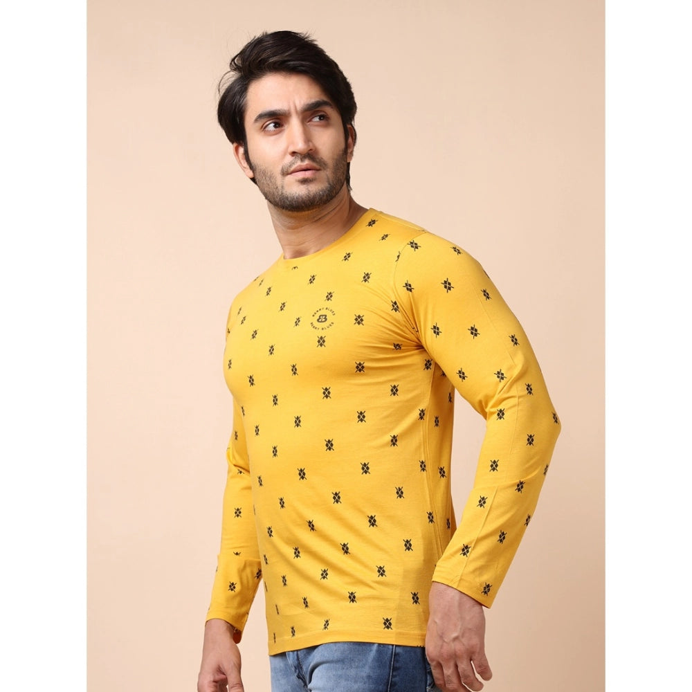 Generic Men's Casual Cotton Printed Round Neck Full Sleeve T-Shirt (Mustard)