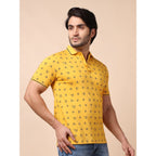 Generic Men's Casual Cotton Printed Polo Neck Half Sleeve T-Shirt (Mustard)
