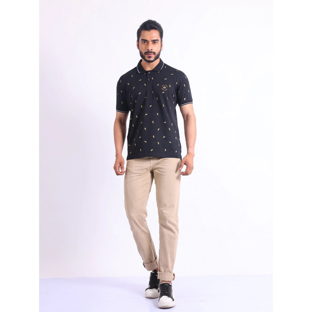 Generic Men's Casual Cotton Printed Polo Neck Half Sleeve T-Shirt (Black) Secondary image