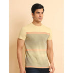 Generic Men's Casual Cotton Printed Round Neck Half Sleeve T-Shirt (Beige)