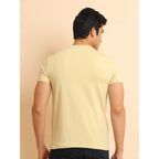 Generic Men's Casual Cotton Printed Round Neck Half Sleeve T-Shirt (Beige)