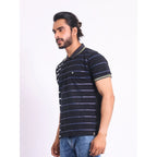 Generic Men's Casual Cotton Printed Polo Neck Half Sleeve T-Shirt (Black)