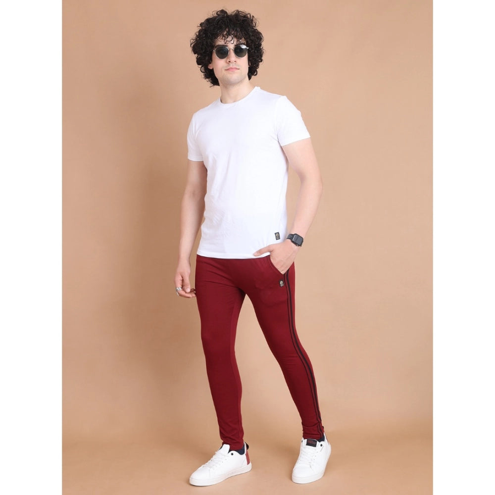 Generic Men's Casual Cotton Striped Full Length Track Pant (Maroon)