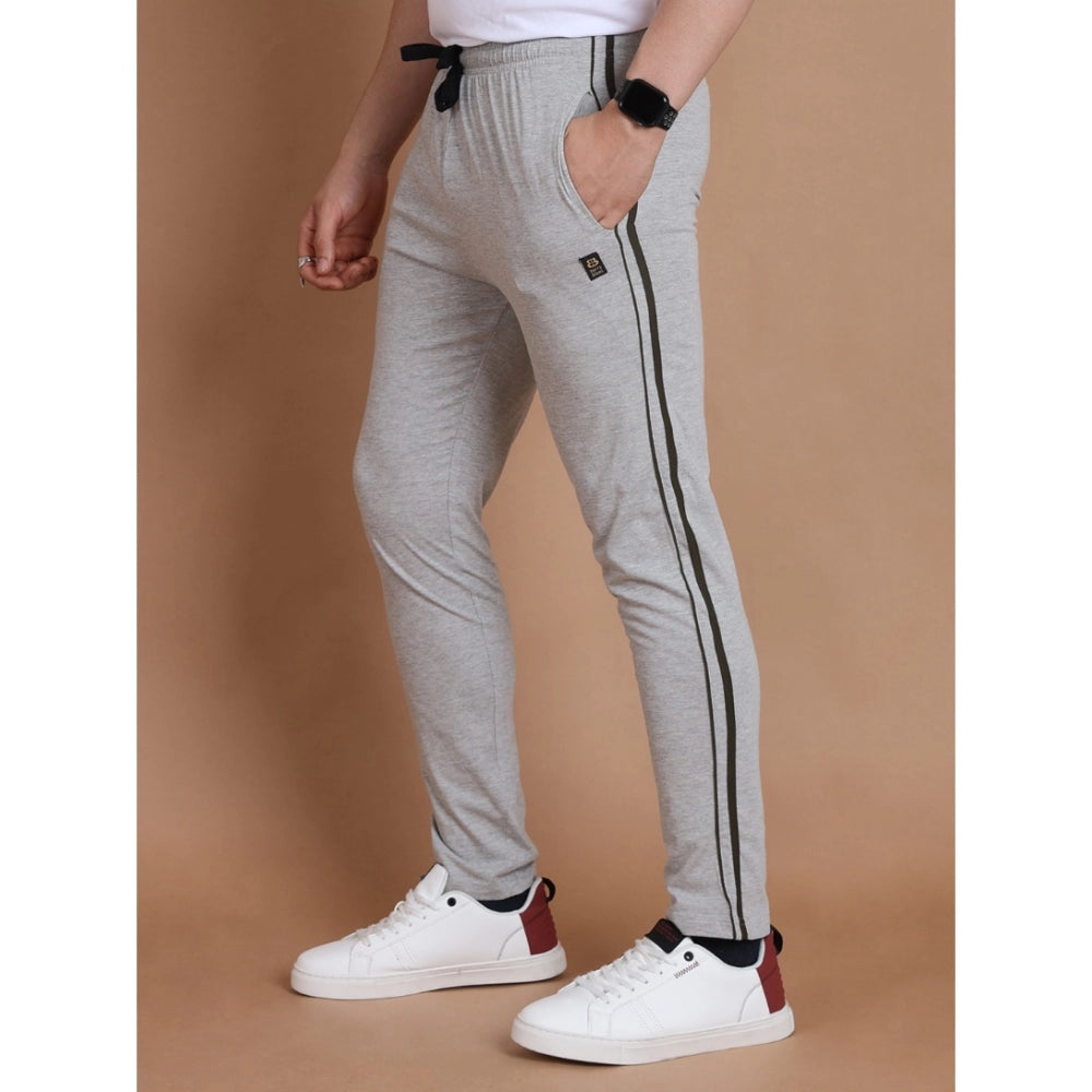 Generic Men's Casual Cotton Striped Full Length Track Pant (Greymelange)
