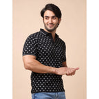 Generic Men's Casual Cotton Printed Polo Neck Half Sleeve T-Shirt (Black)