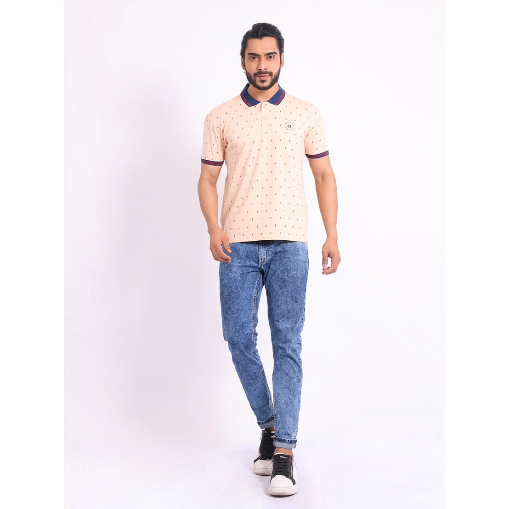 Generic Men's Casual Cotton Printed Polo Neck Half Sleeve T-Shirt (Peach) Secondary image