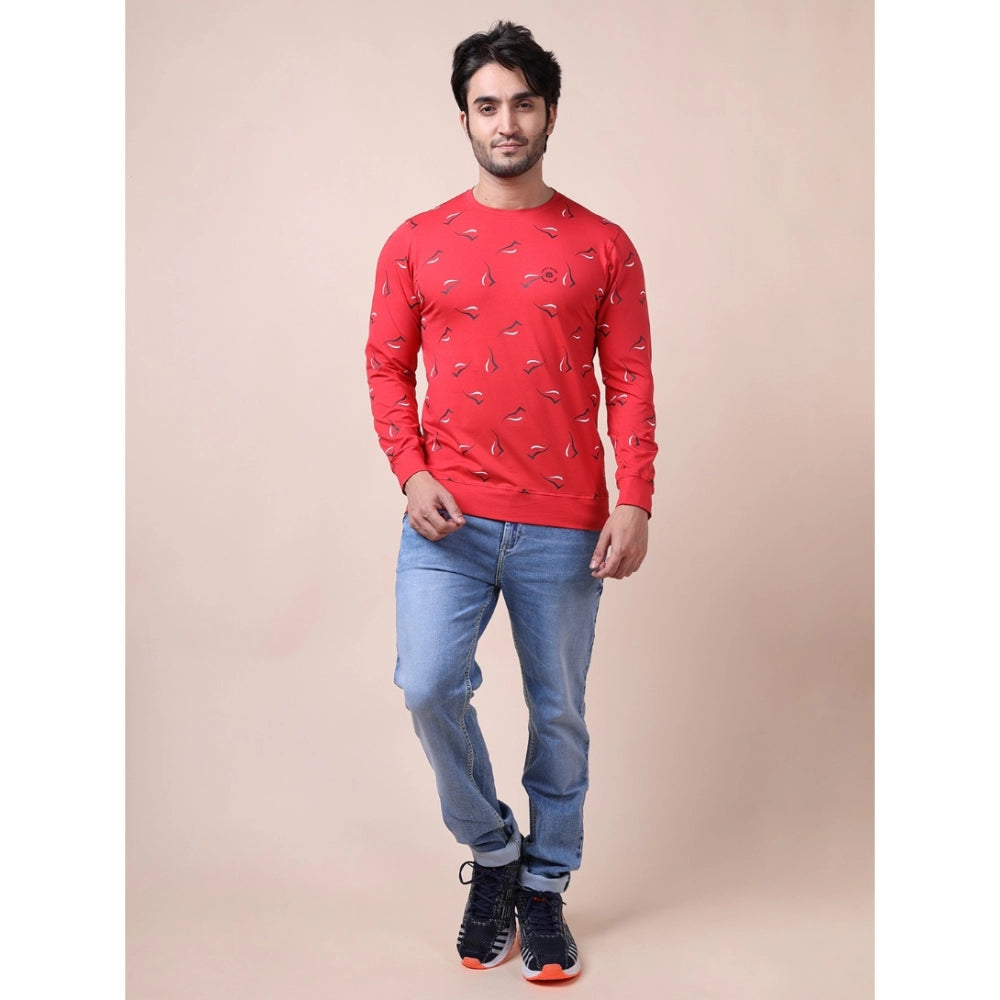 Generic Men's Casual Cotton Printed Round Neck Full Sleeve T-Shirt (Red) Secondary image