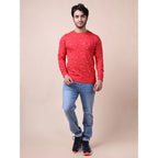 Generic Men's Casual Cotton Printed Round Neck Full Sleeve T-Shirt (Red)