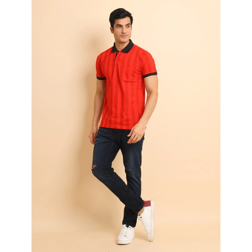Generic Men's Casual Cotton Printed Polo Neck Half Sleeve T-Shirt (Red) Secondary image